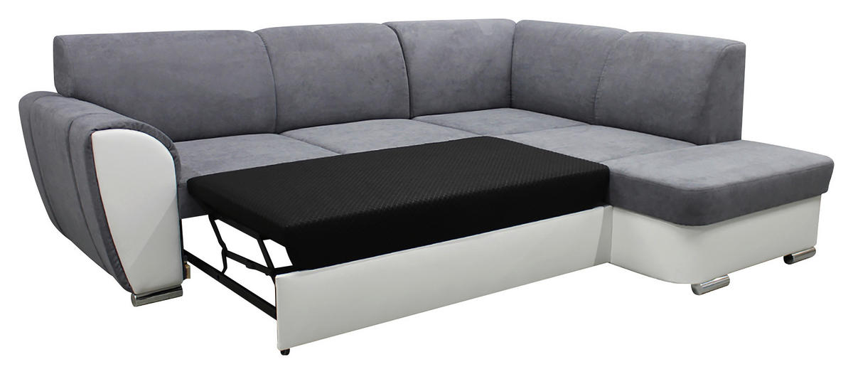 ECKSOFA in Velours Grau, Weiß  255/196 cm  - Silberfarben/Weiß, Design, Kunststoff/Textil (255/196cm) - MID.YOU