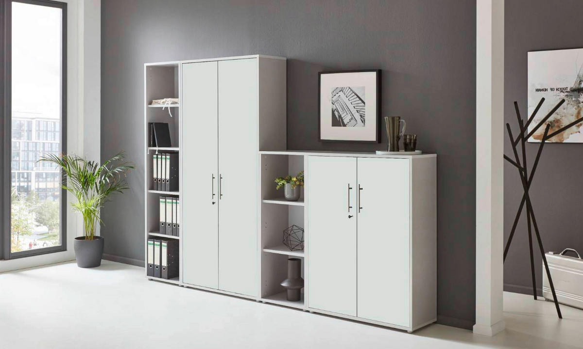 BÜRO in verschiedenen Holz-Dekoren erhältlich, Schreibtisch seitenverkehrt montierbar, abschließbar, erweiterbar Grau, Weiß - Weiß/Grau, MODERN, Holzwerkstoff - MID.YOU
