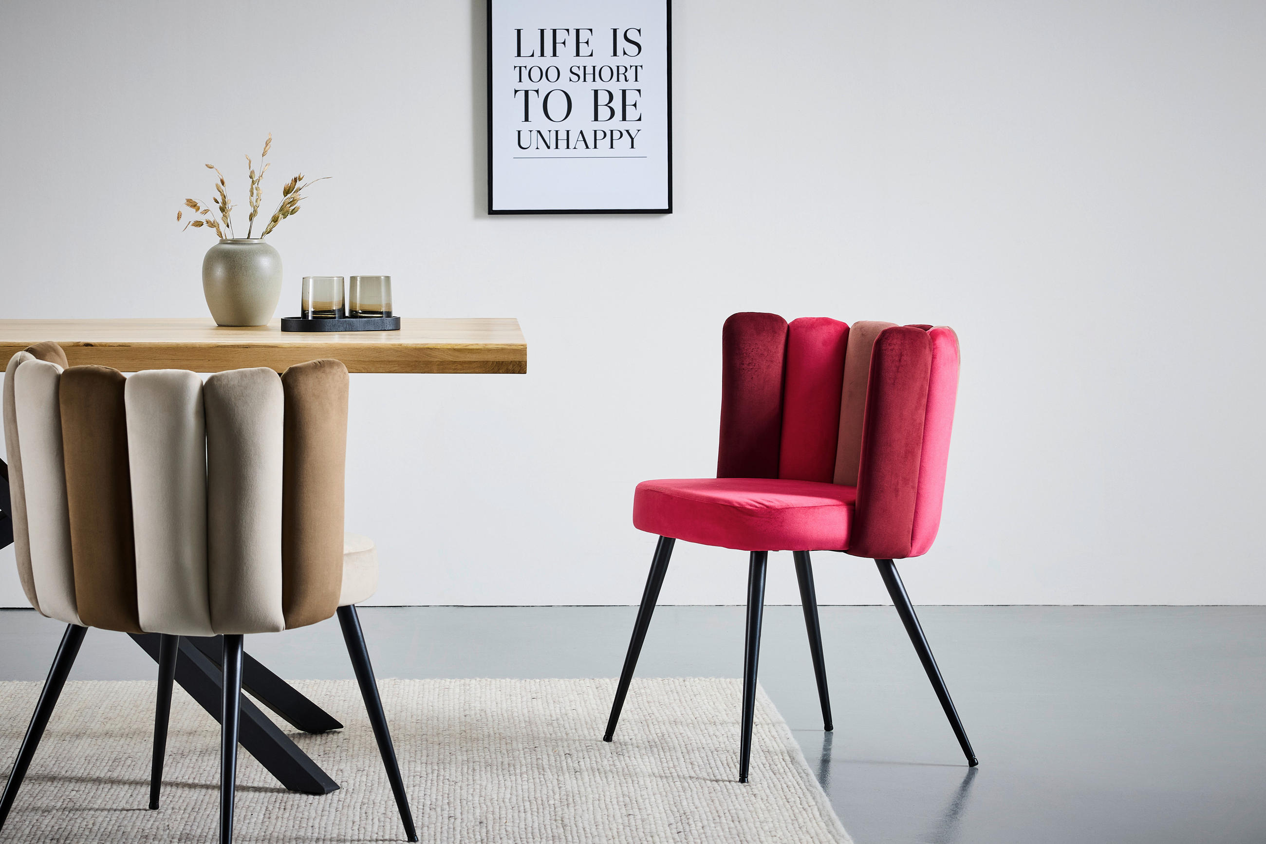 STUHL Samt Rot  - Rot/Schwarz, Design, Textil/Metall (58,5/79/55,5cm) - home24