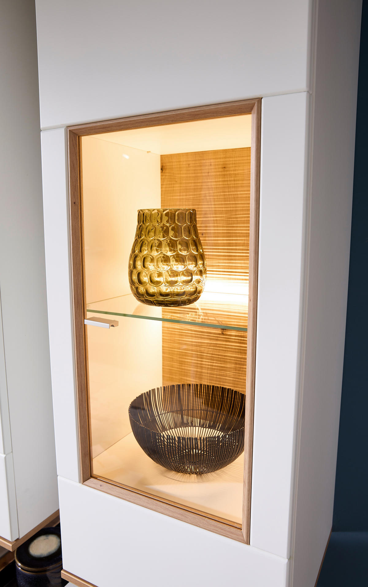 WOHNWAND  in Weiß, Eichefarben  270/215/45 cm  - Eichefarben/Alufarben, KONVENTIONELL, Glas/Holzwerkstoff (270/215/45cm) - Venda