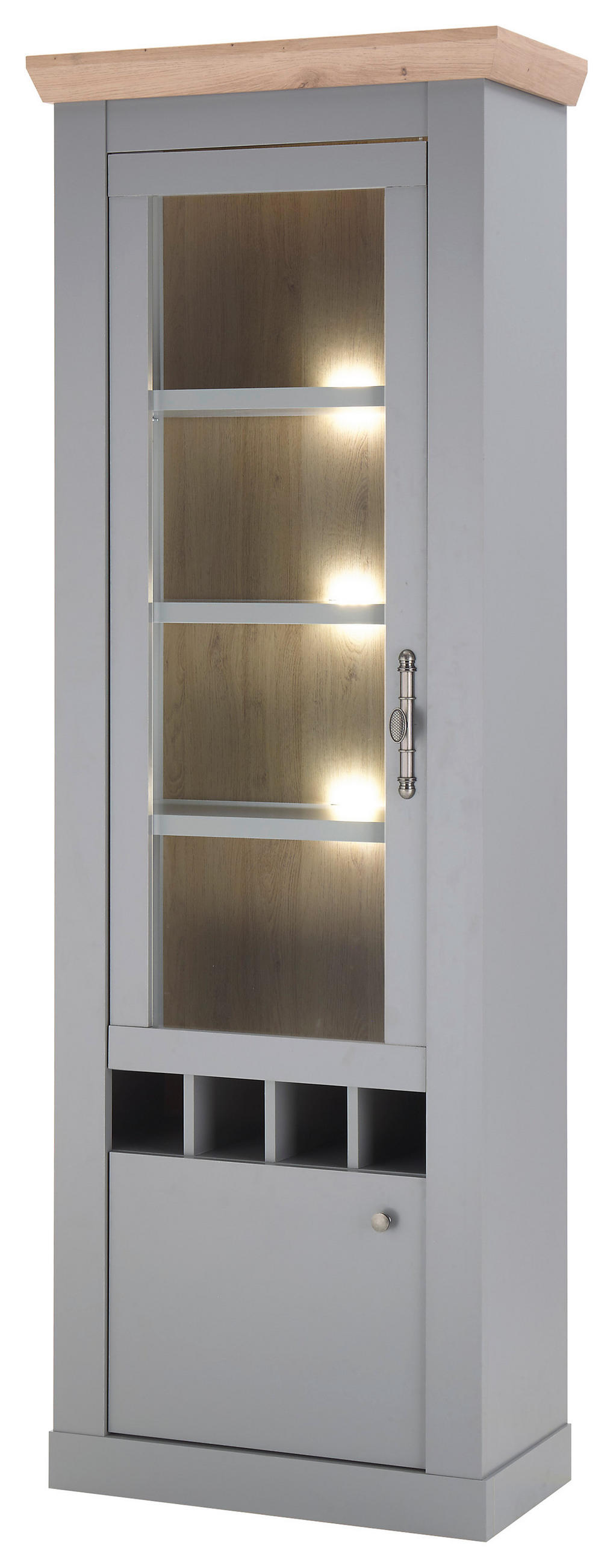 VITRINE in Eichefarben, Hellgrau  - Eichefarben/Silberfarben, Design, Holzwerkstoff/Metall (71/201/37cm) - MID.YOU