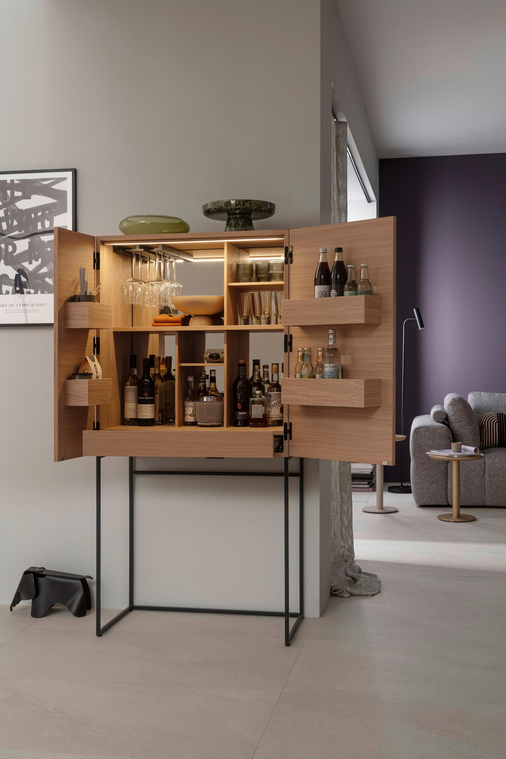 BARSCHRANK Eichefarben  80/165/45 cm  - Eichefarben/Schwarz, Design, Holz/Holzwerkstoff (80/165/45cm) - Schöner Wohnen