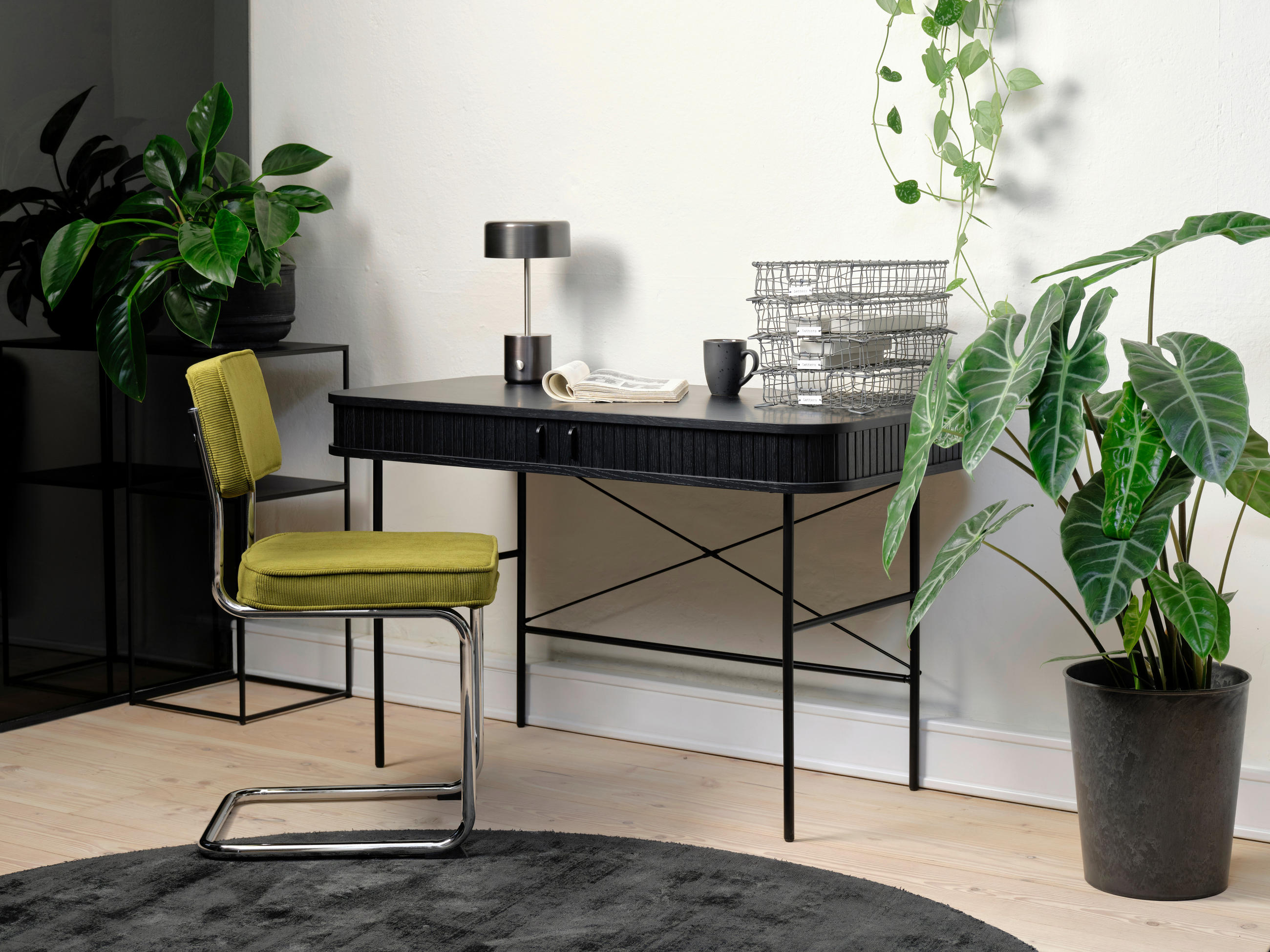 Thumbnail - home24 Schreibtisch, Schwarz, Metall, rechteckig, Rundrohr, 60x75x120 cm, Kabeldurchlass, Stauraum, Arbeitszimmer, Schre...