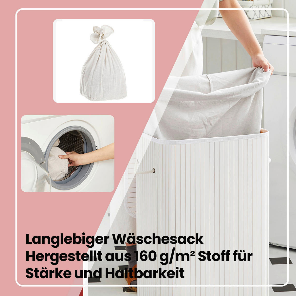 WÄSCHEKORB - Weiß, Basics, Naturmaterialien/Textil (40/60/30cm)