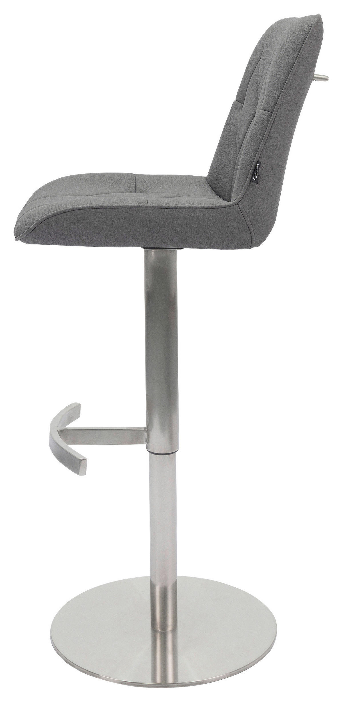BARHOCKER Mikrofaser Grau, Edelstahlfarben Edelstahl Stoffauswahl, Sitzfläche 360° drehbar, mit Griff, automatische Rückholfunktion  - Edelstahlfarben/Grau, Design, Textil/Metall (44/86-110,5/54,5cm) - Novel