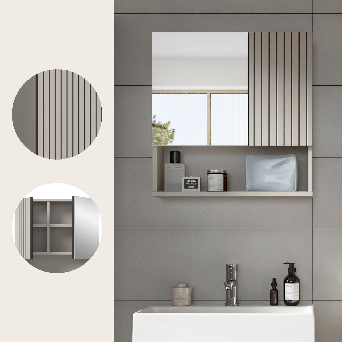 SPEGELSKÅP  - kashmir, Trend, trämaterial/glas (60/55/17cm) - MID.YOU