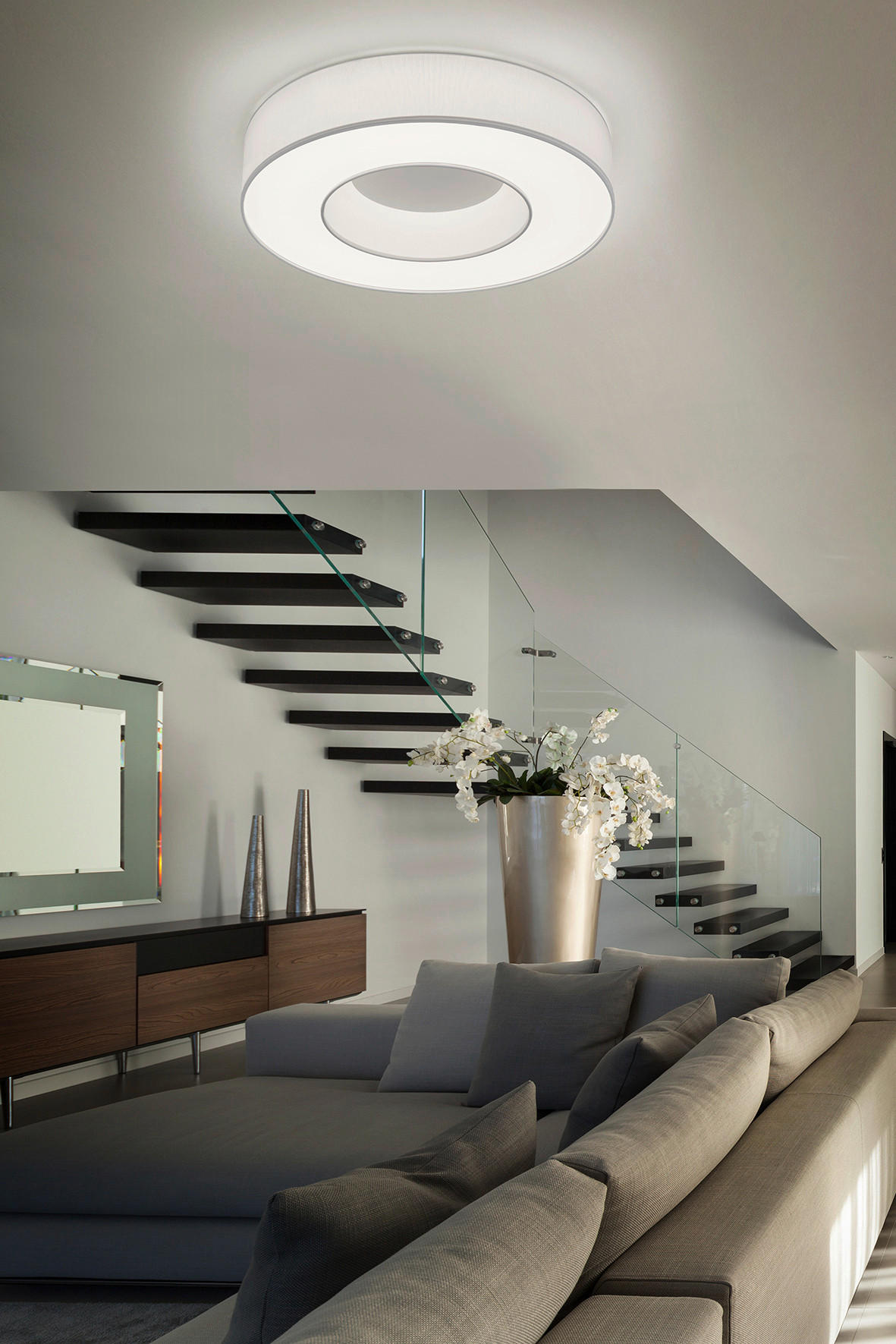 LED-DECKENLEUCHTE 45/10 cm   - Weiß, KONVENTIONELL, Textil/Metall (45/10cm) - Helestra