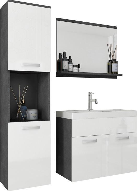 SALLE DE BAIN 4-teilig  in 90 cm  - chêne wotan/blanc haute brillance, Lifestyle, métal/matériau de bois (90cm) - P & B