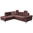 ECKSOFA Aubergine Velours  - Aubergine/Schwarz, KONVENTIONELL, Kunststoff/Textil (218/275cm) - Carryhome