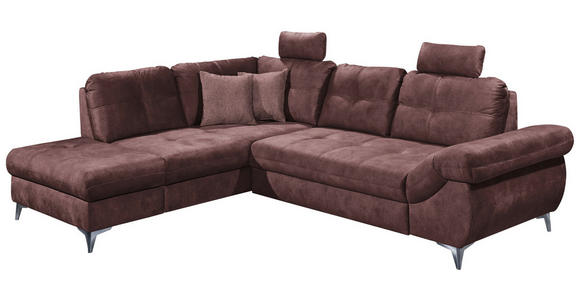 ECKSOFA Aubergine Velours  - Aubergine/Schwarz, KONVENTIONELL, Kunststoff/Textil (218/275cm) - Carryhome