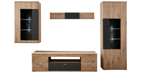 WOHNWAND in Graphitfarben, Eichefarben 290/200/55 cm - Eichefarben/Silberfarben, KONVENTIONELL, Holzwerkstoff/Kunststoff (290/200/55cm) - Xora