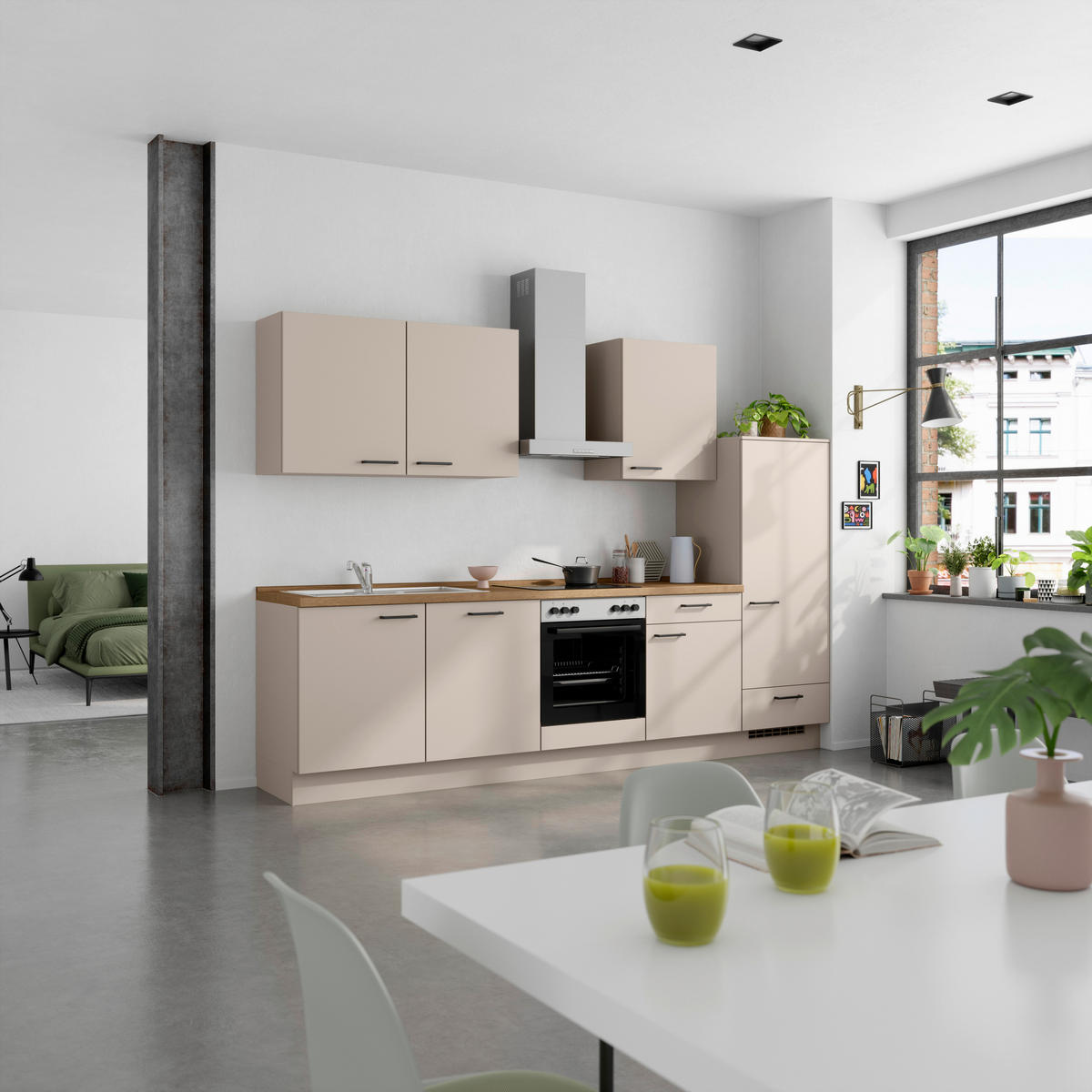 KÜCHENLEERBLOCK 300 cm   in Eichefarben, Sandfarben  - Sandfarben/Eichefarben, MODERN, Holzwerkstoff/Metall (300cm) - Nobilia