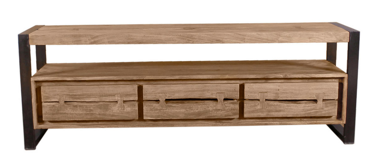 LOWBOARD  160/55/40 cm 3 Schublade(n)  - Schwarz/Naturfarben, Design, Holz/Metall (160/55/40cm) - MID.YOU