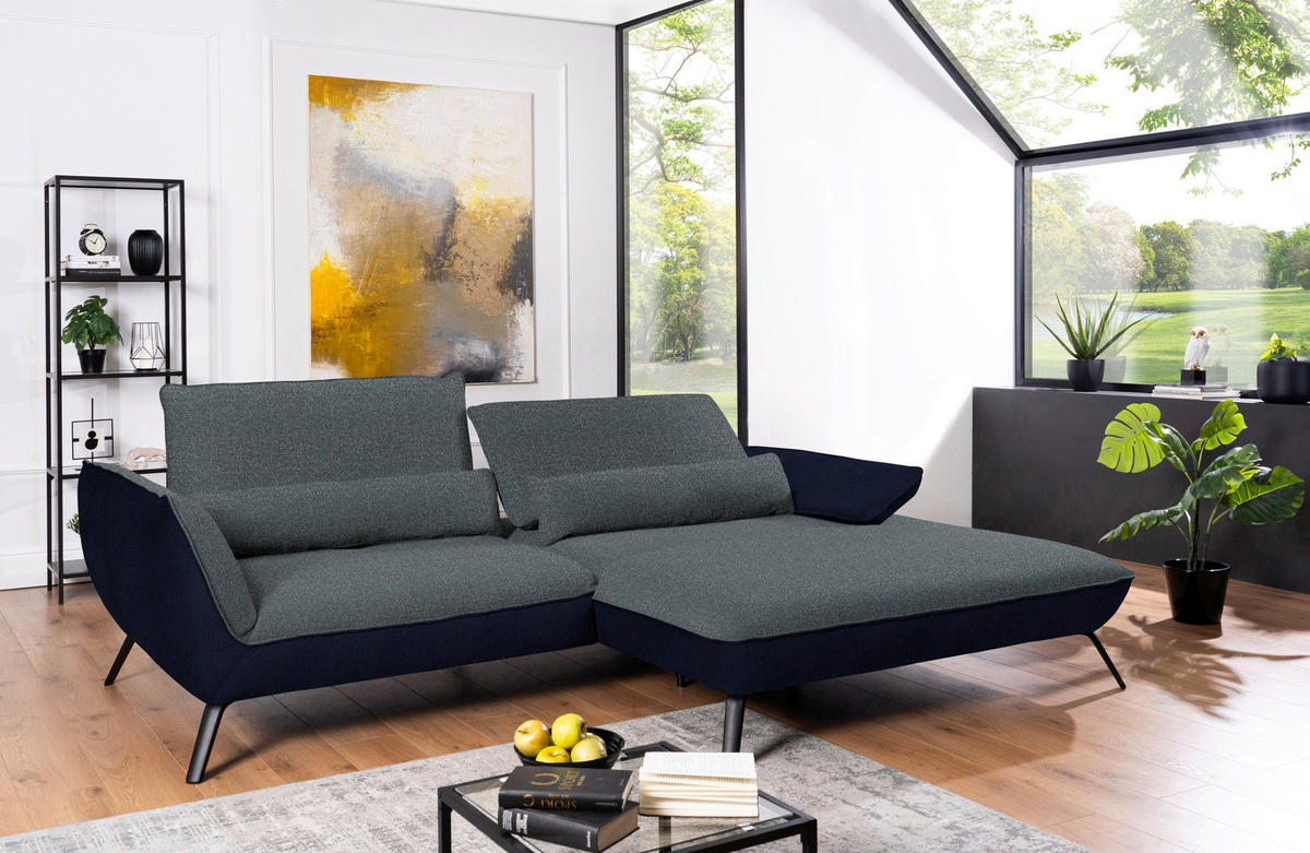 ECKSOFA in Flachgewebe Blaugrau  - Blaugrau/Schwarz, Design, Textil/Metall (273/191cm) - Moderano