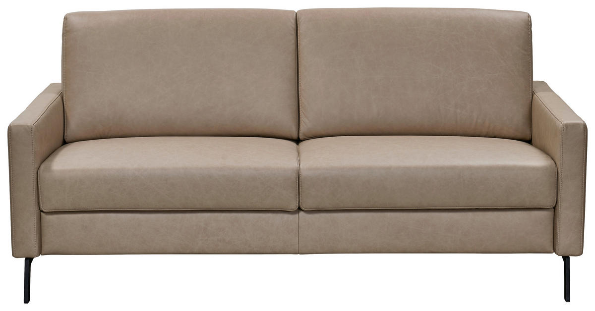 2-SITZER-SOFA Taupe Echtleder  - Taupe/Schwarz, KONVENTIONELL, Leder/Metall (148/86/89cm) - Pure Home Comfort