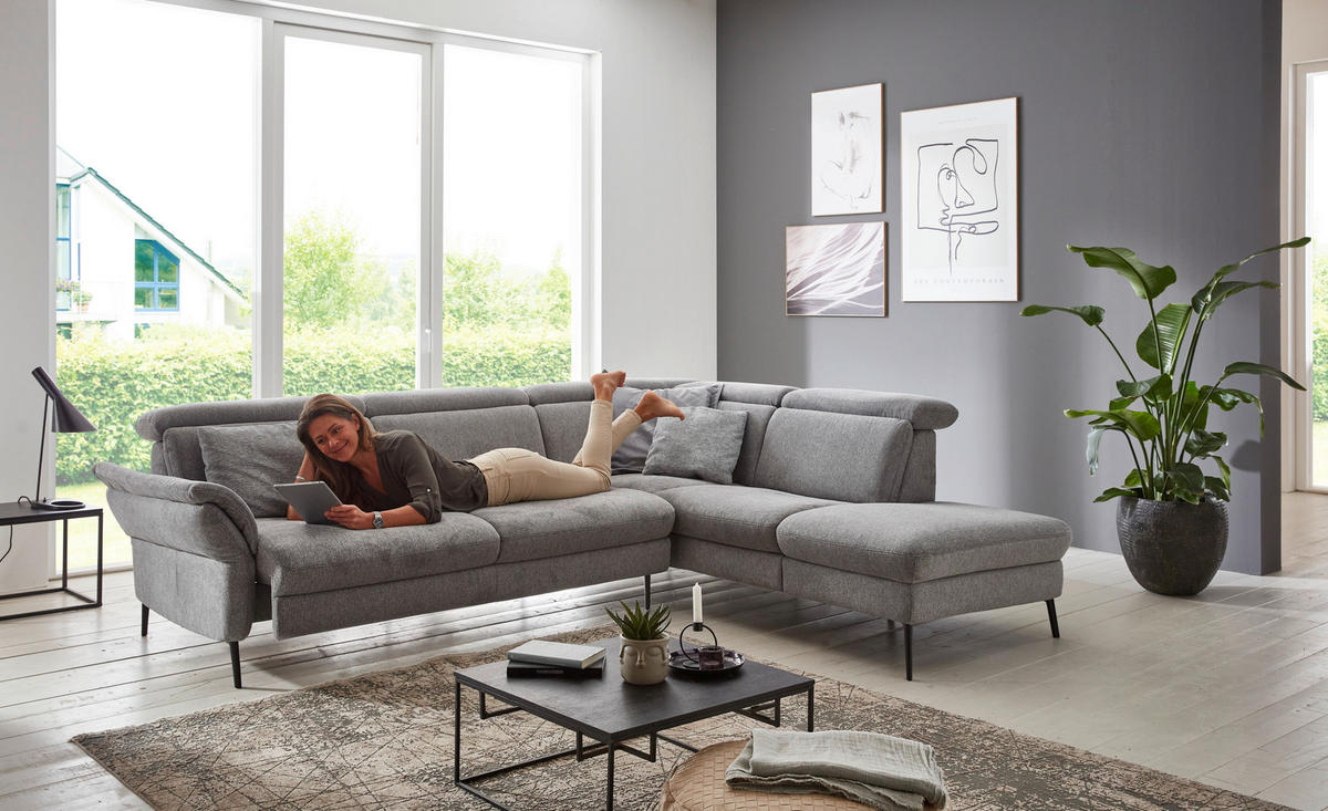 ECKSOFA in Struktur Grau  - Schwarz/Grau, Modern, Textil/Metall (275/235cm) - Cantus
