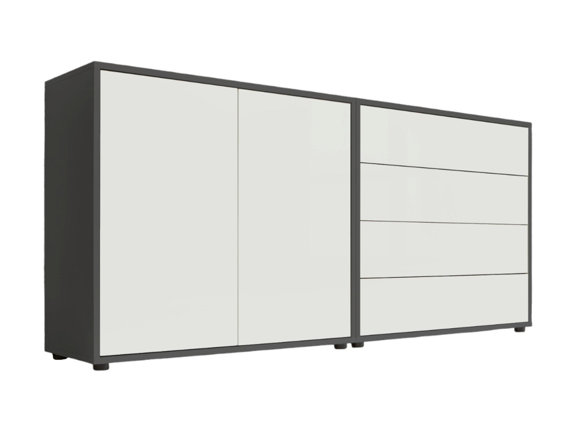 Sideboard Mailand3b:158cm Anthrazit/Weiß