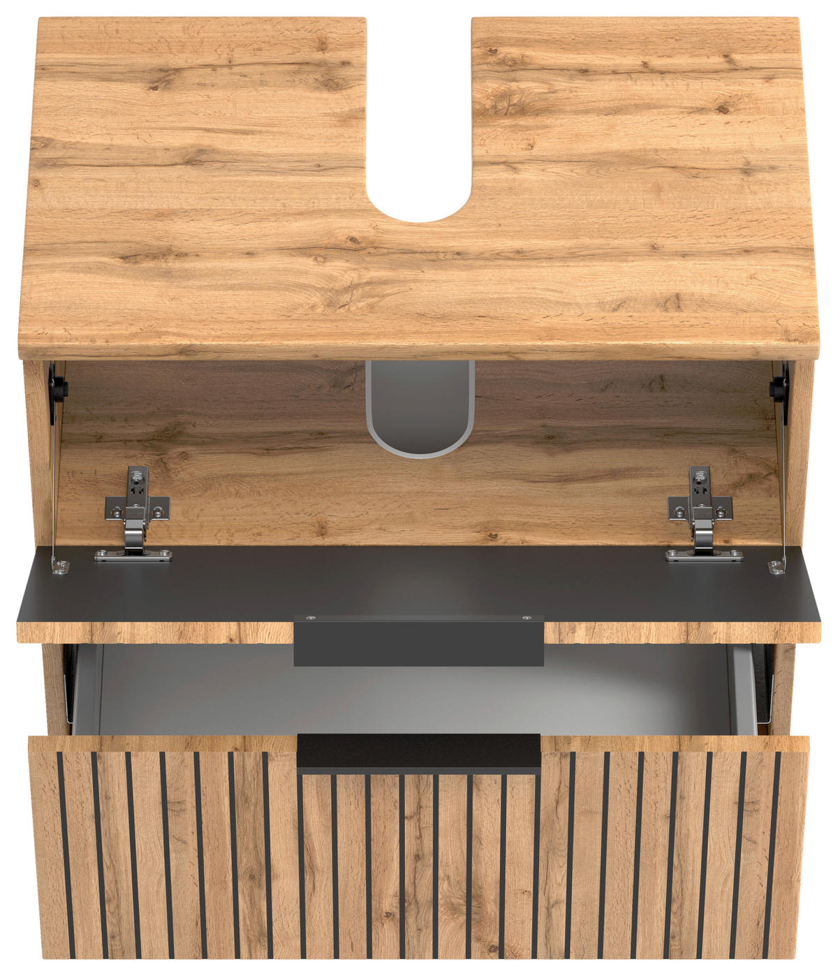 WASCHBECKENUNTERSCHRANK 60/54/35 cm  - Eiche Wotan/Schwarz, Modern, Holzwerkstoff/Kunststoff (60/54/35cm) - Held