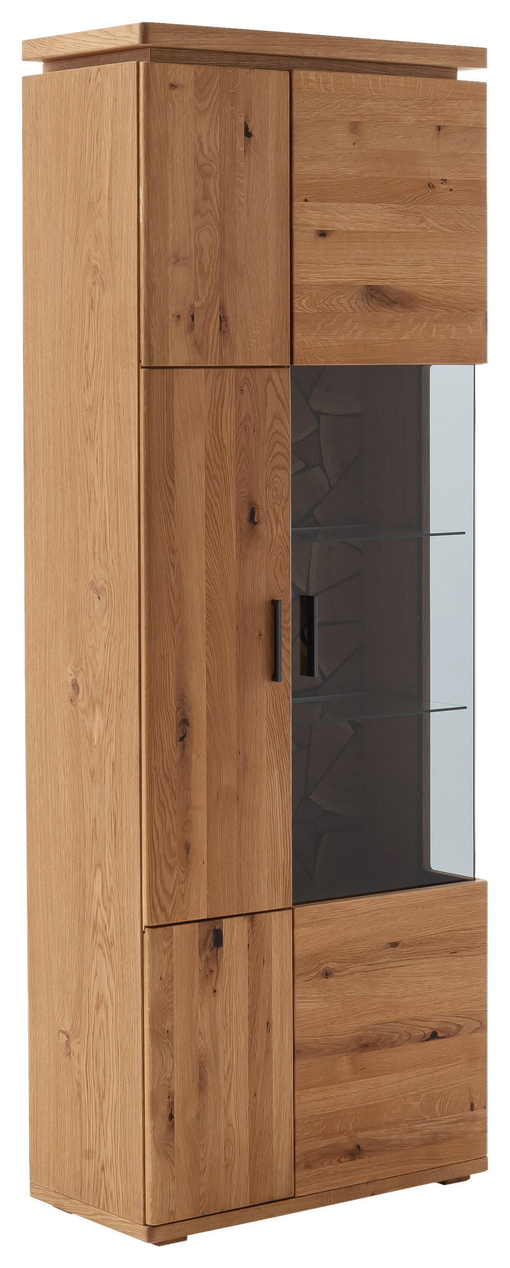 VITRINA, furnirano, masivno hrastova prečka siva, barve hrasta - siva/barve hrasta, Natur, kovina/steklo (75/204/37cm) - Linea Natura
