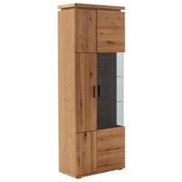 VITRINA, furnirano, masivno hrastova prečka siva, barve hrasta - siva/barve hrasta, Natur, kovina/steklo (75/204/37cm) - Linea Natura