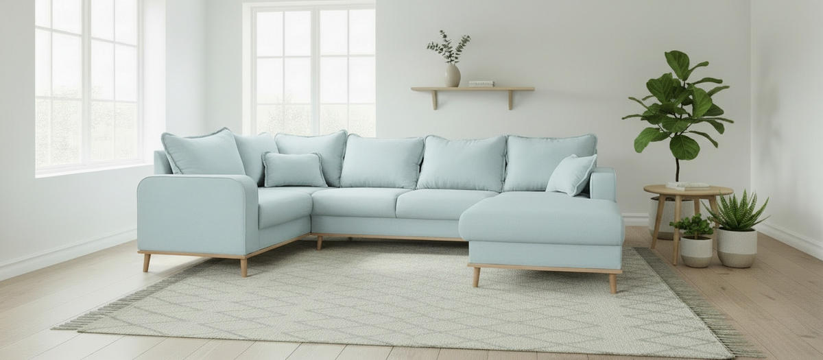 WOHNLANDSCHAFT Textilgeflecht Hellblau  - Wengefarben/Hellblau, Design, Holz/Textil (167/296/170cm) - Livetastic