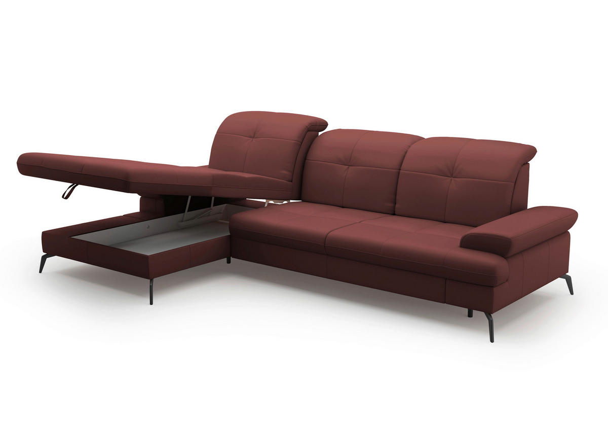 ECKSOFA in Echtleder Rotbraun  - Rotbraun/Schwarz, Konventionell, Leder/Metall (185/279cm) - Sit & More