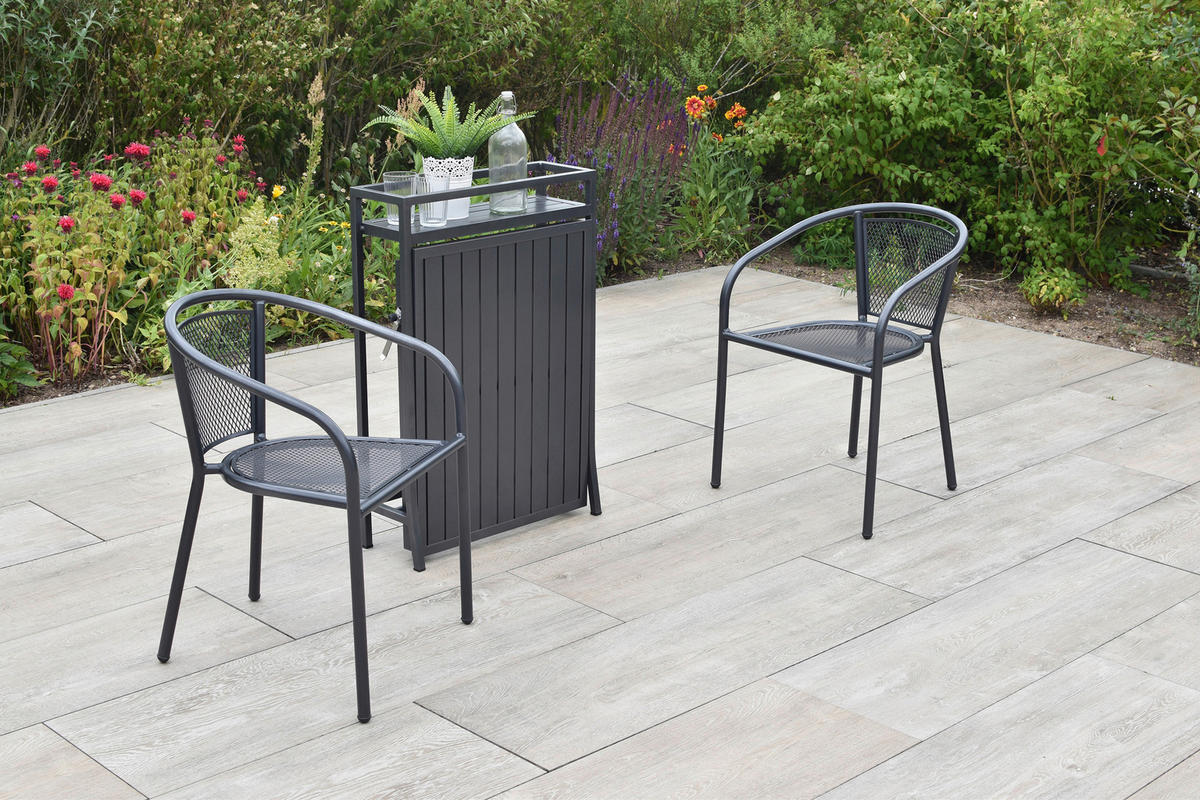 BALKONSET Graphitfarben, Grau 5-teilig  - Graphitfarben/Grau, KONVENTIONELL, Textil/Metall - Gardenson