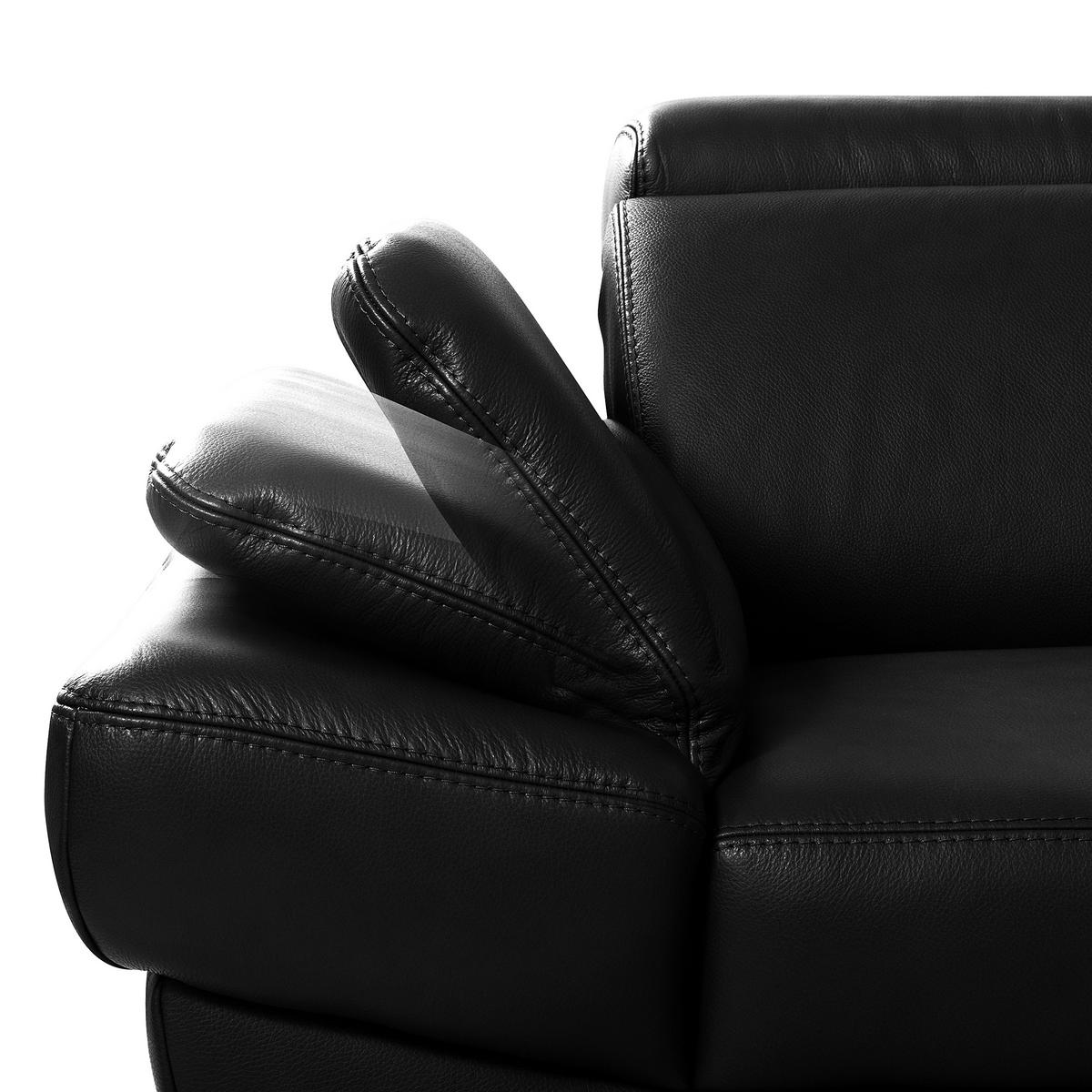 ECKSOFA Schwarz Echtleder Lederlook Bettkasten, Schlaffunktion, Rücken echt, Armteilverstellung, Kopfteilverstellung  - Schwarz, Design, Leder/Textil (264/211cm) - Livetastic