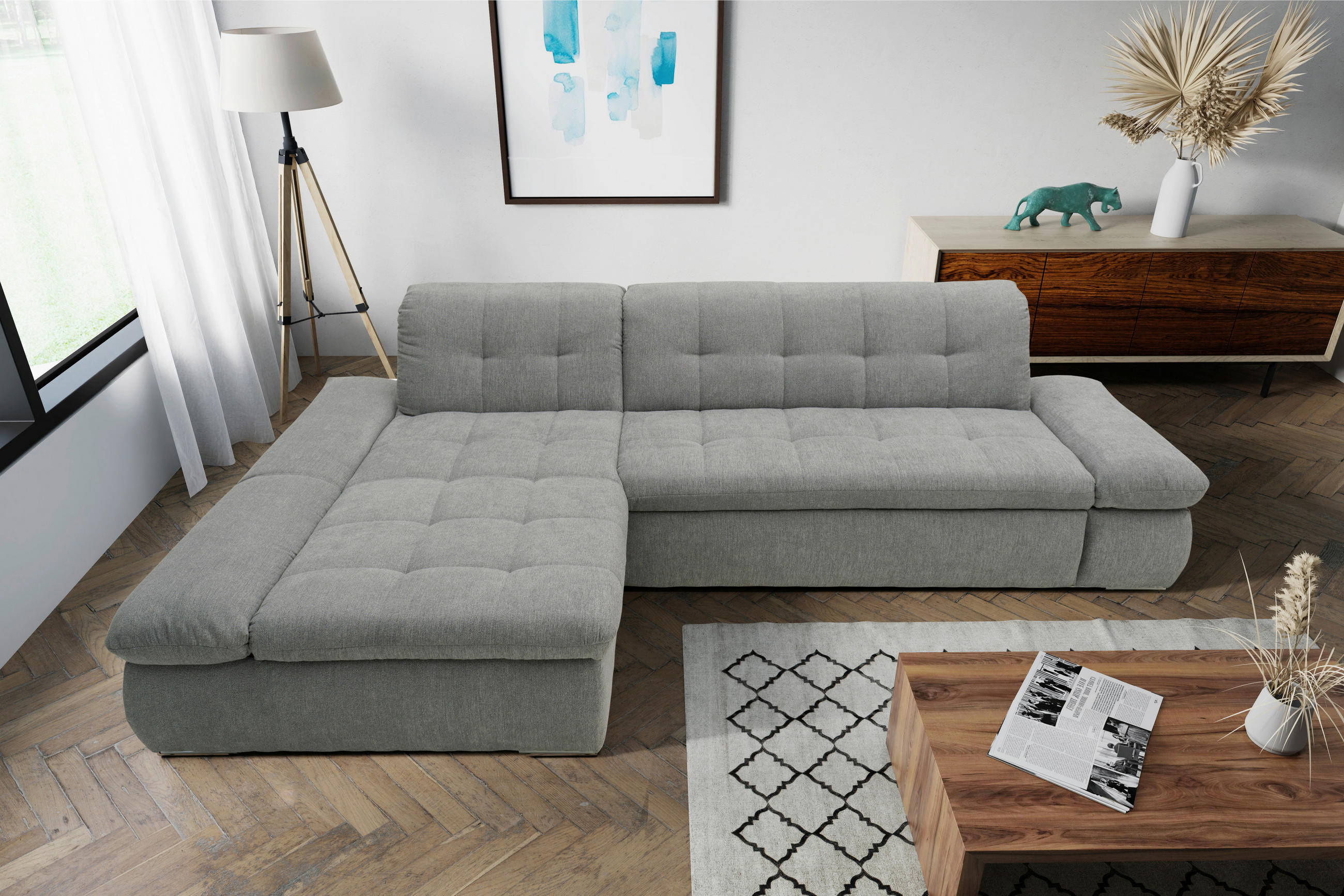 ECKSOFA in Mikrofaser Grau  - Chromfarben/Grau, KONVENTIONELL, Textil/Metall (172/300cm) - MID.YOU