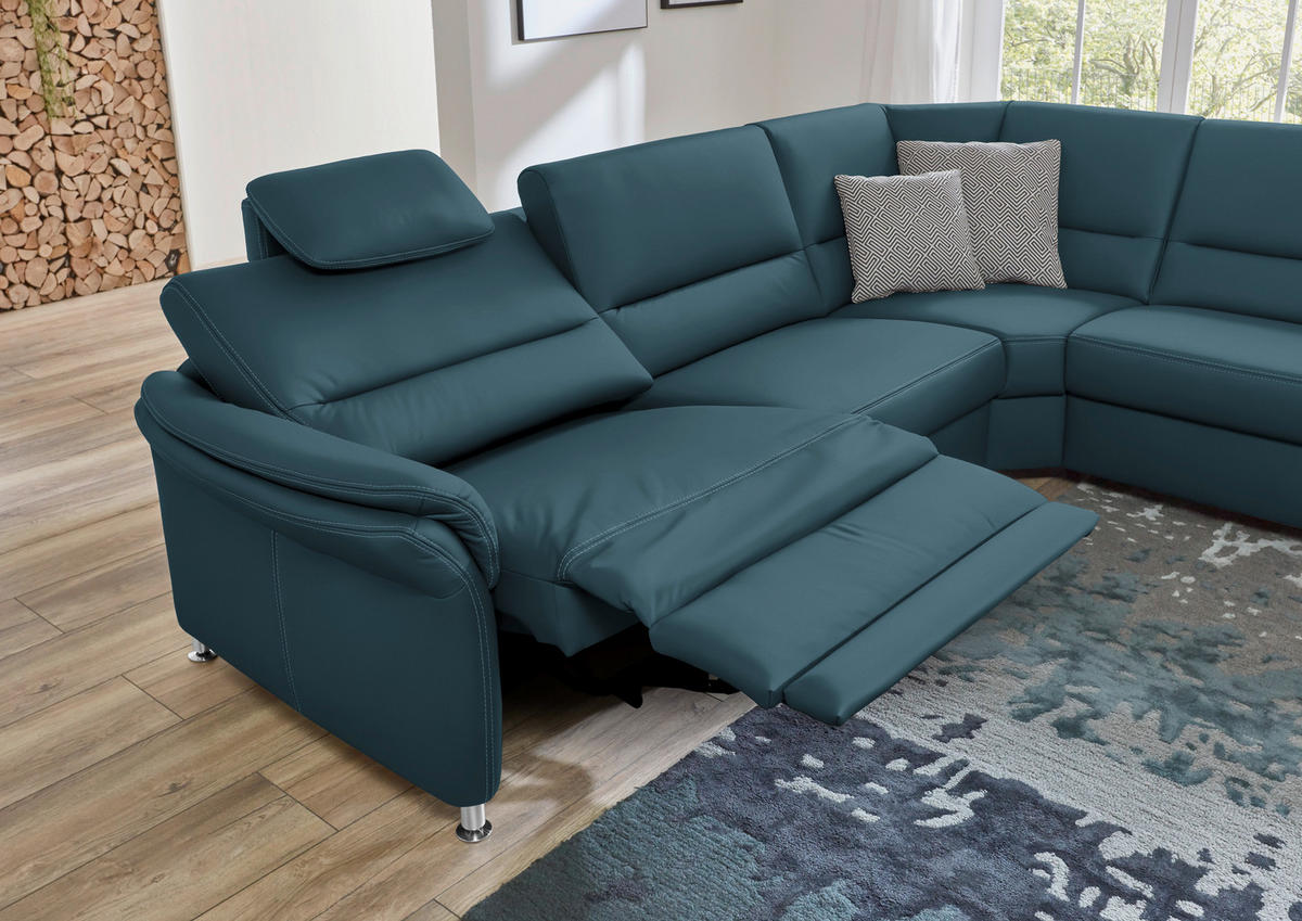 ECKSOFA in Echtleder Blau  - Blau/Beige, Design, Leder/Metall (288/249cm) - Beldomo Premium