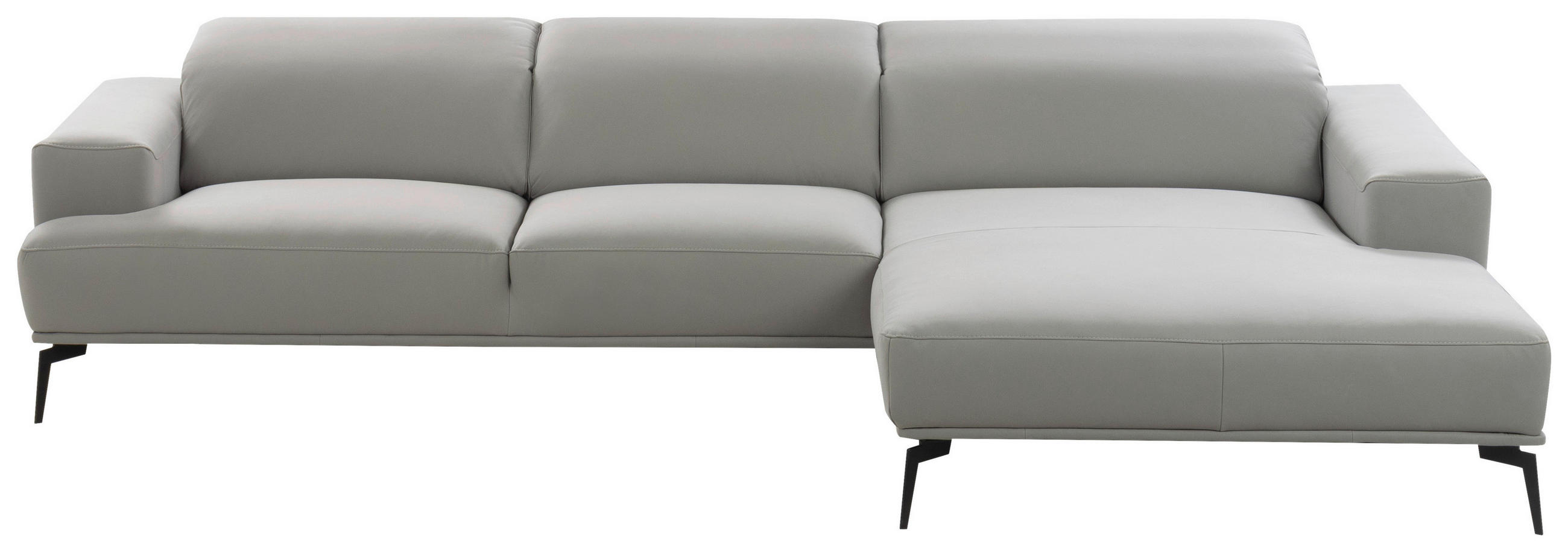 ECKSOFA Grau Echtleder Rücken echt, Kopfteilverstellung  - Schwarz/Grau, Design, Leder/Metall (315/187cm) - Valnatura