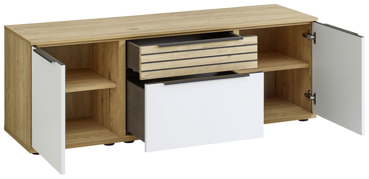 LOWBOARD Weiß, Eichefarben  150/54/45 cm  - Eichefarben/Schwarz, KONVENTIONELL, Holzwerkstoff/Kunststoff (150/54/45cm) - Venda