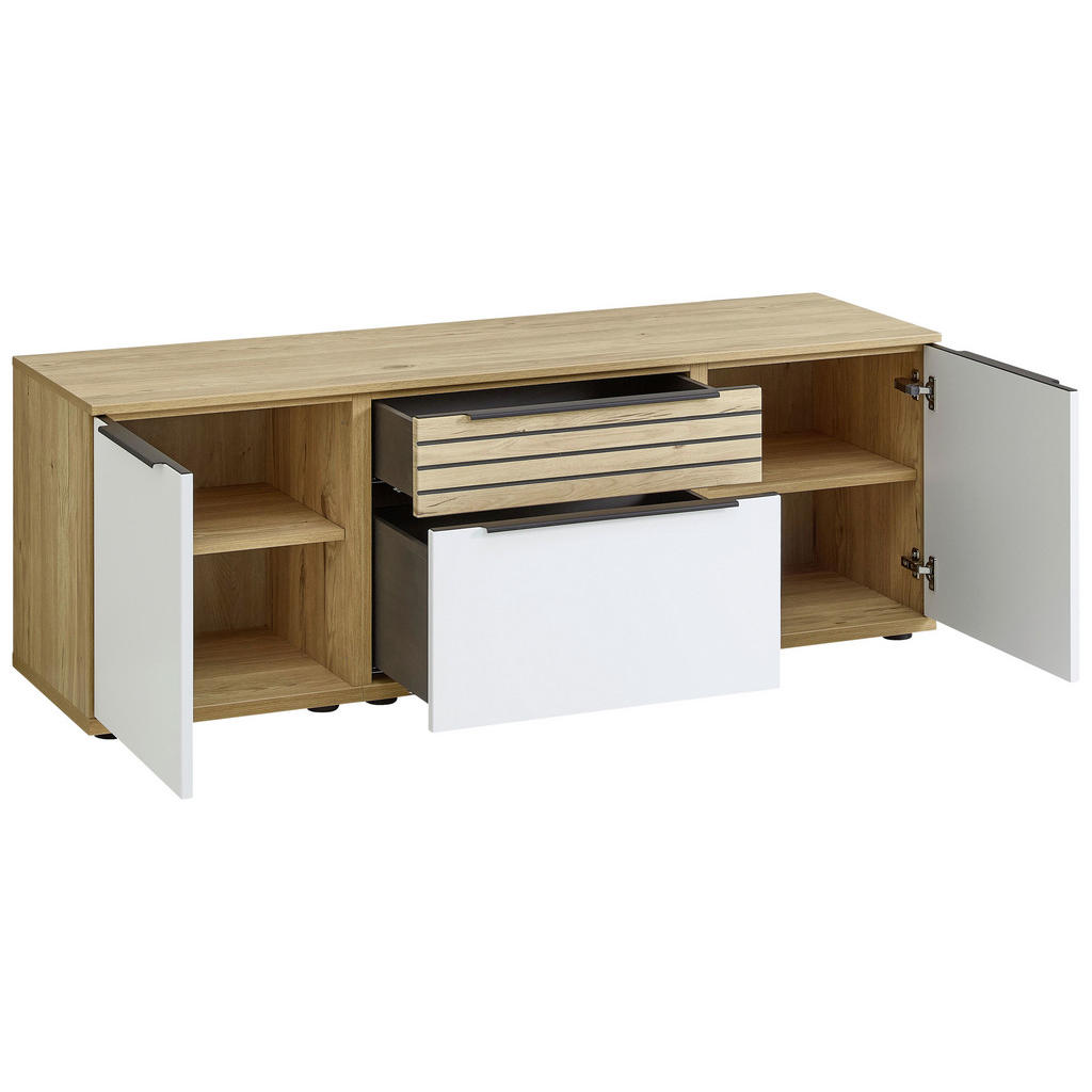 Thumbnail - Venda Lowboard, Weiß, Eiche, Holzwerkstoff, 2 Fächer, 2 Schublade(n) Schubladen, 150x54x45 cm, individuell planbar, Beim...