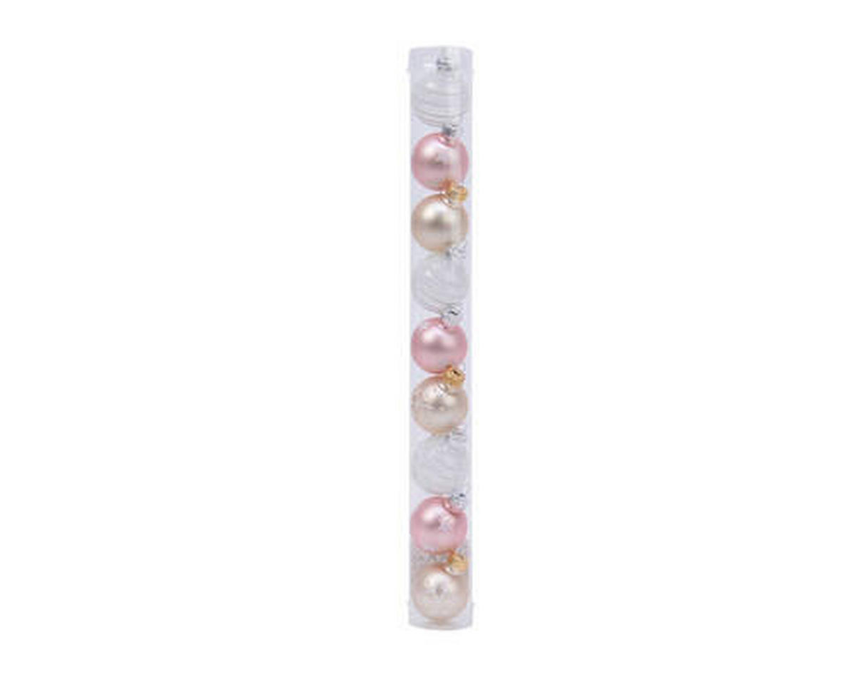 SET KROGLIC ZA BOŽIČNO JELKO - roza/barve šampanjca, Trendi, steklo (3cm)
