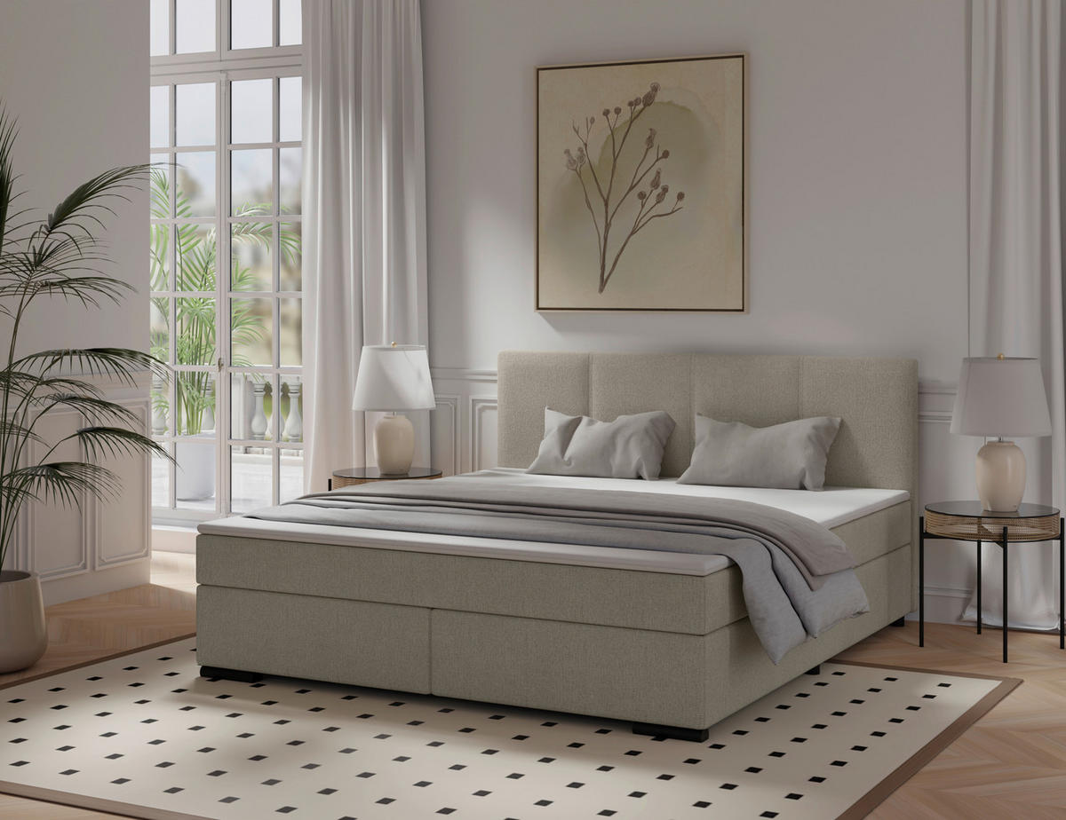 BOXSPRINGBETT 160/200 cm  in Beige  - Beige/Schwarz, MODERN, Karton/Holz (160/200cm) - MID.YOU