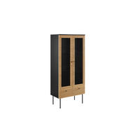 VITRINE in furniert Eiche Schwarz, Eichefarben  - Klar/Eichefarben, Design, Glas/Holz (79/179/43cm) - Livetastic