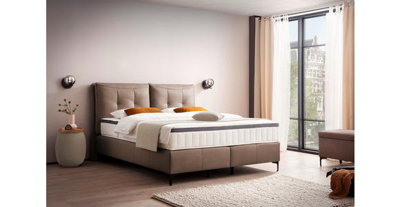 BOXSPRINGBETT 180/200 cm in Mokka - Schwarz/Mokka, Design, Leder/Holz (180/200cm) - Novel