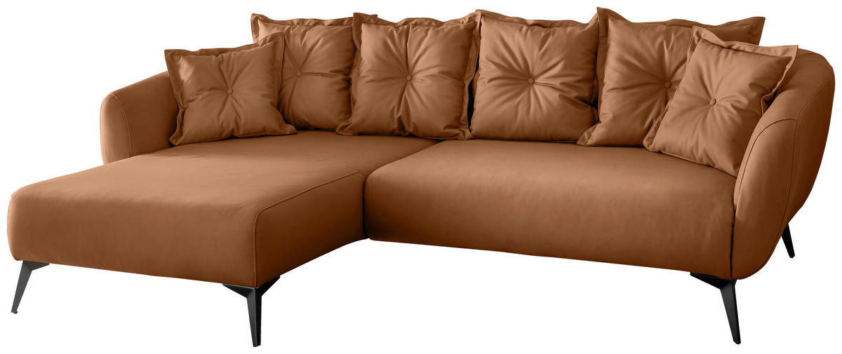 ECKSOFA Cognac Lederlook  - Cognac/Schwarz, MODERN, Textil/Metall (162/277cm) - Livetastic