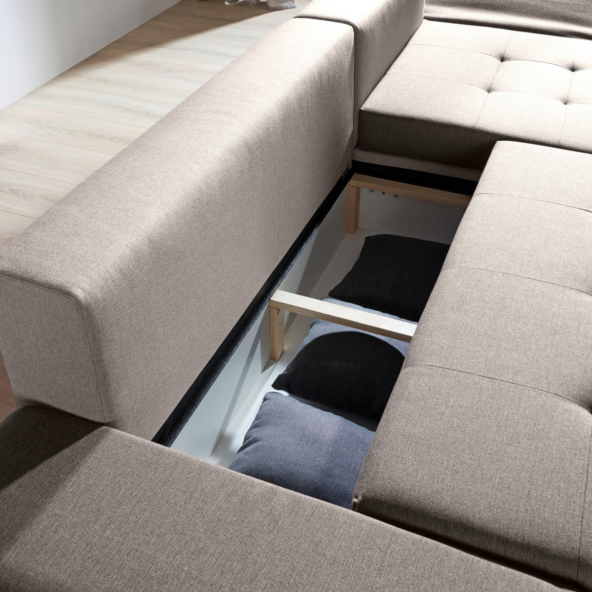 ECKSOFA Beige Webstoff  - Chromfarben/Beige, Design, Kunststoff/Textil (302/187cm) - Carryhome