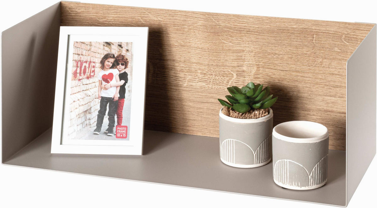 WANDBOARD Metall, Holzwerkstoff Eichefarben, Kaschmir  - Kaschmir/Eichefarben, MODERN, Holzwerkstoff/Metall (45/18/18cm)