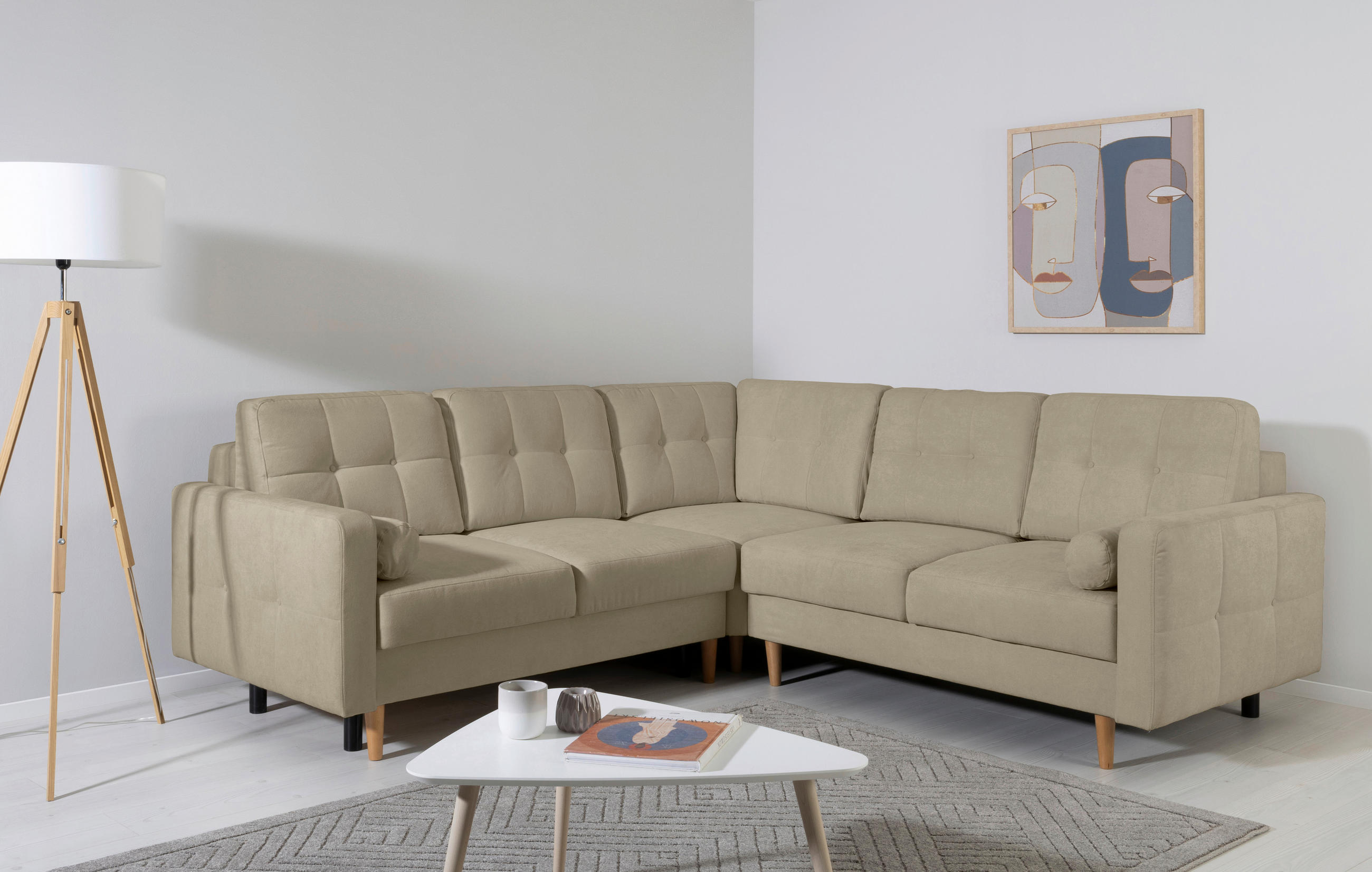 ECKSOFA in Taupe  - Taupe/Buchefarben, Design, Holz/Textil (242/242cm) - MID.YOU