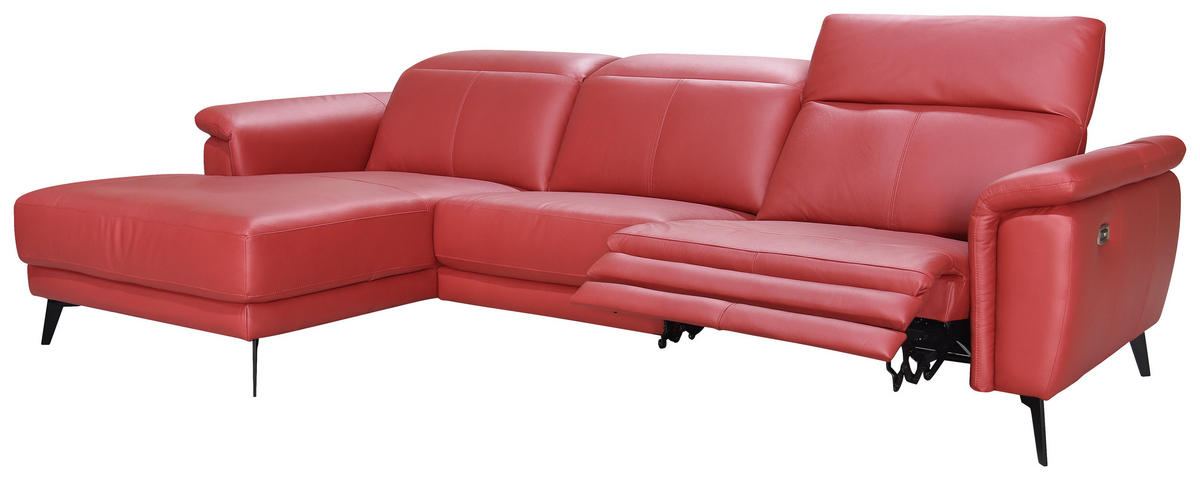 ECKSOFA Rot Echtleder  - Rot/Schwarz, MODERN, Leder/Holz (174/276cm) - Livetastic