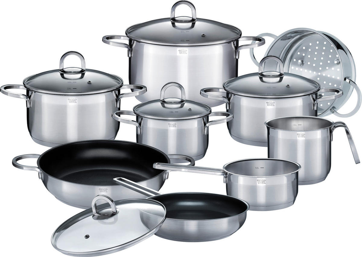 KOCHTOPFSET ALARA 8-teilig  - Klar/Edelstahlfarben, Basics, Glas/Metall - GSW
