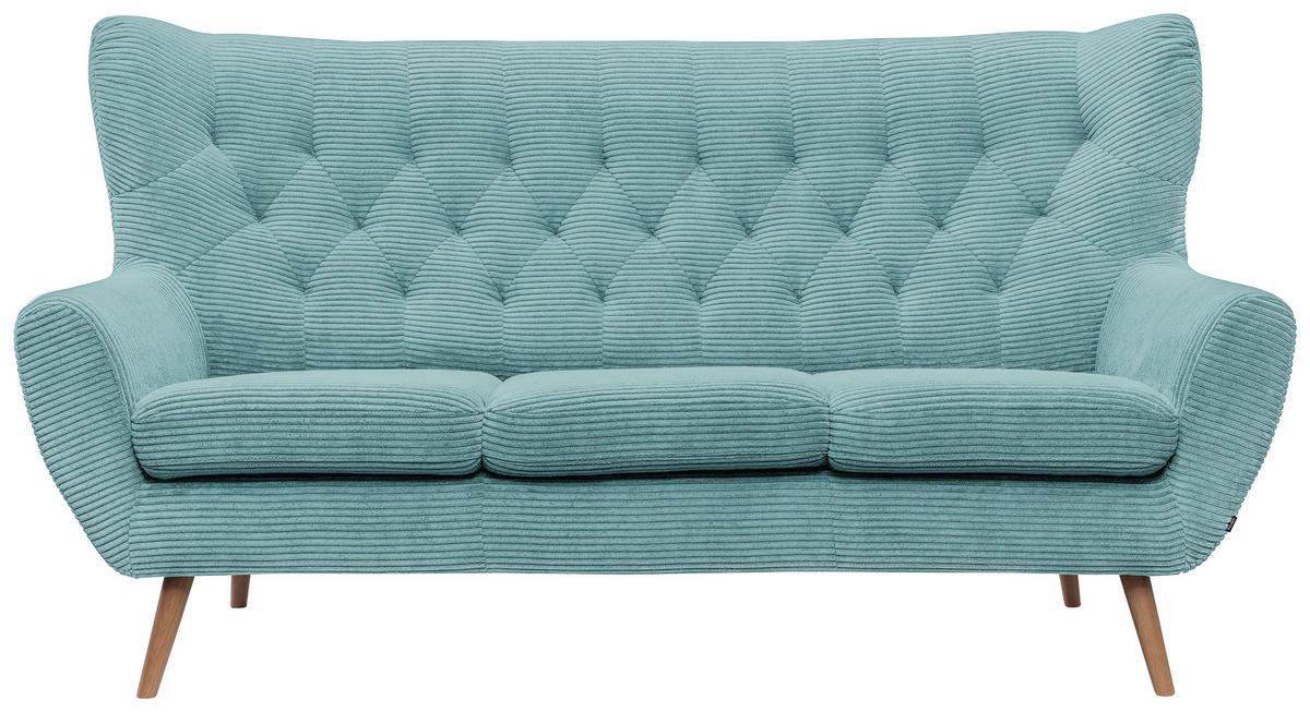 3-SITZER-SOFA Cord Türkis  - Türkis, Design, Holz/Textil (187/101/95cm) - Stylife