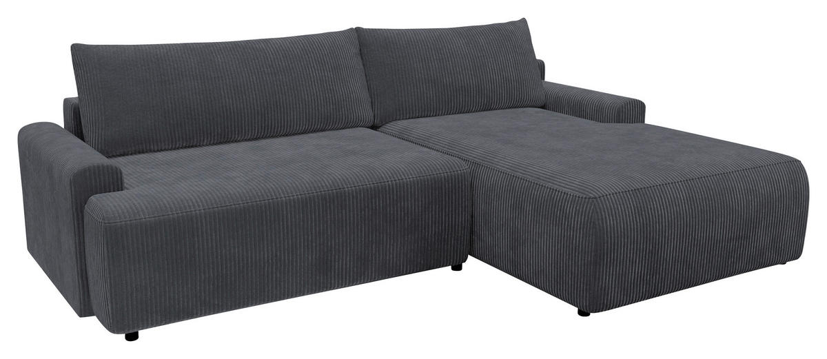 ECKSCHLAFSOFA  mit Schlafen auf Sitzhöhe, Rücken echt, Armteil links, Armteil rechts Cord Anthrazit  - Anthrazit/Schwarz, MODERN, Kunststoff/Textil (253/167cm) - Trendmanufaktur