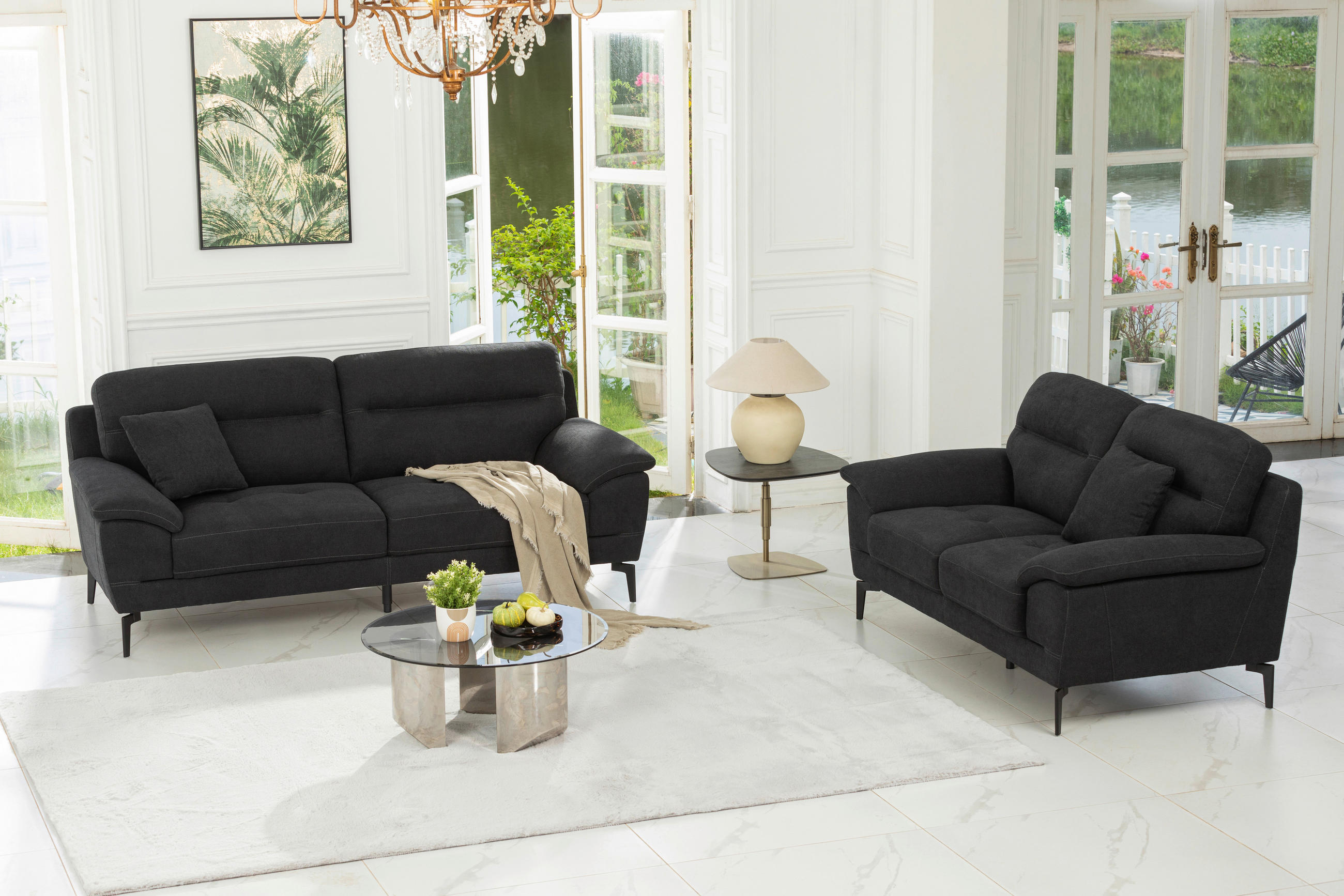 BOXSPRINGSOFA in Textil Schwarz  - Schwarz, KONVENTIONELL, Textil/Metall (215/92/94cm) - Livetastic