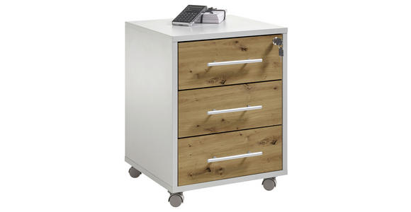 ROLLCONTAINER Eiche Artisan - Silberfarben/Eiche Artisan, MODERN, Holzwerkstoff/Kunststoff (43/56/42cm) - Carryhome