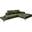 ECKSOFA  in Echtleder Grün  304/201 cm  - Schwarz/Grün, Design, Leder/Metall (304/201cm) - Belluti