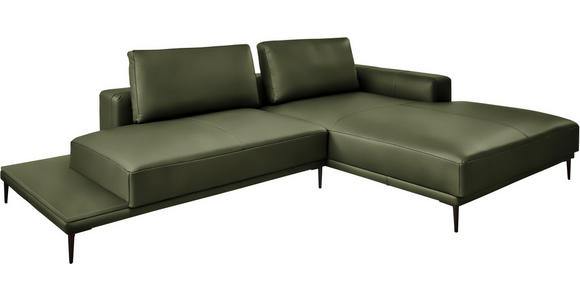 ECKSOFA  in Echtleder Grün  304/201 cm  - Schwarz/Grün, Design, Leder/Metall (304/201cm) - Belluti