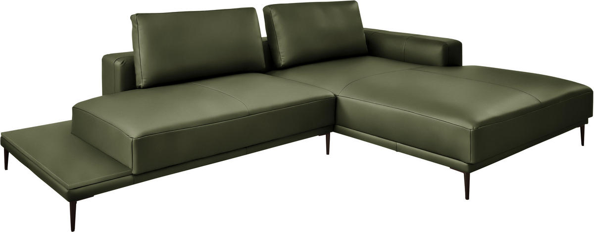 ECKSOFA Echtleder Grün  - Schwarz/Grün, Design, Leder/Metall (304/201cm) - Belluti